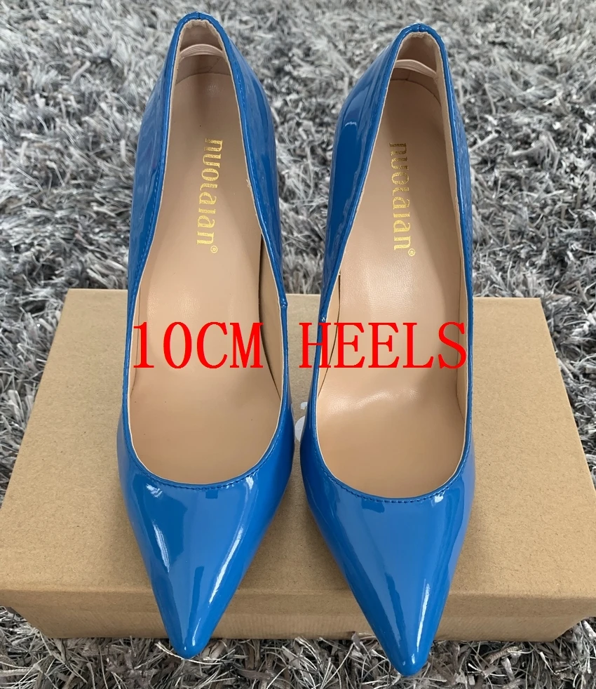 QQPAL blue10cm Женская обувь женские туфли-лодочки на высоком каблуке 12 см/10 см/8 см женские туфли-лодочки из лакированной кожи с острым носком для вечеринки и свадьбы - Цвет: QQPAL blue10cm