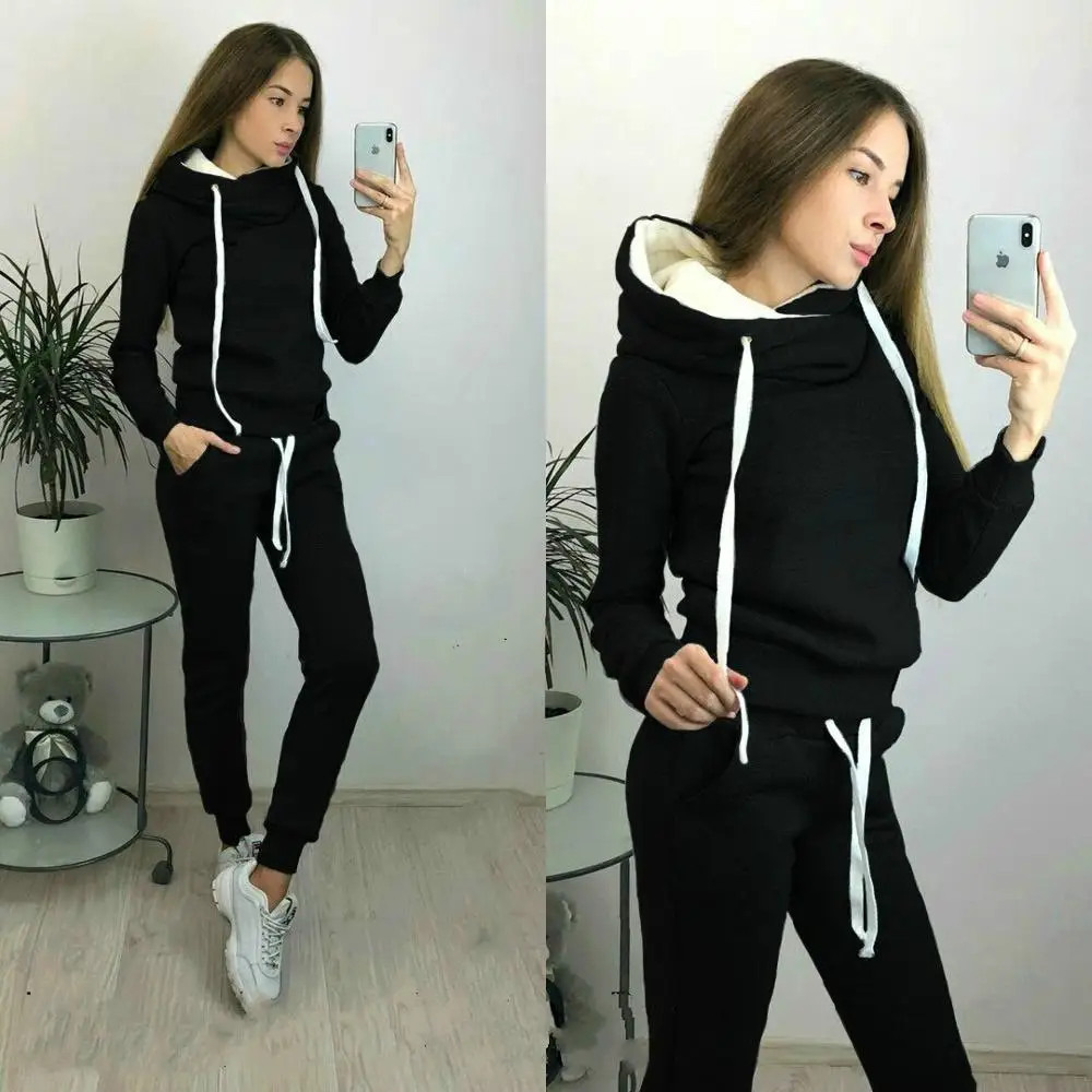 Зимний женский новый плюс бархатный Спортивный Повседневный свитер костюм