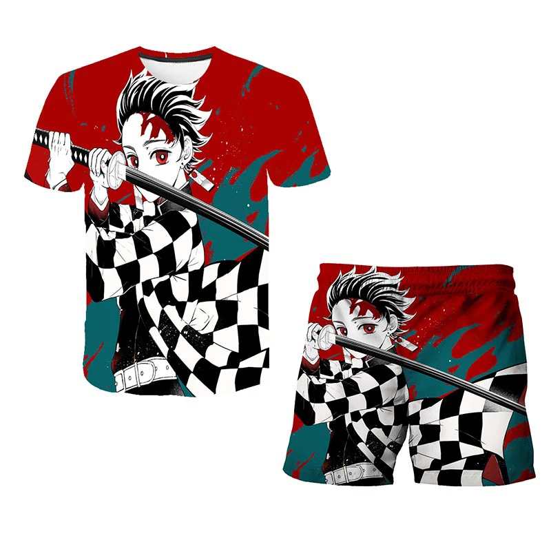 

Hot Demon Slayer Kawaii T Shirt Boy Kimetsu No Yaiba T-shirt Graphic Japanese Anime Tshirt Hip Hop Top t shirt+shorts sets