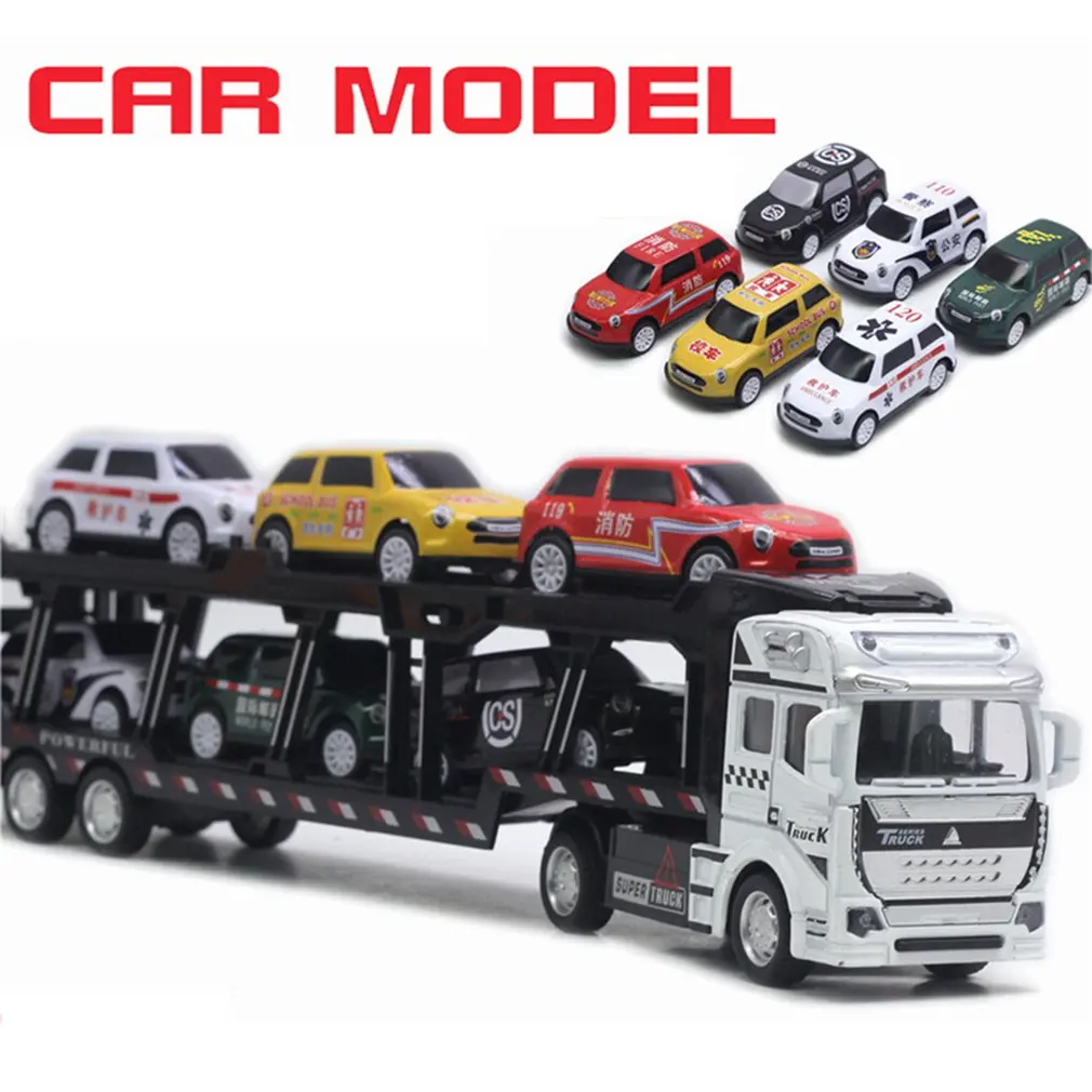 

1:50 Diecast Vehicle Model With 6pcs Mini Cars Actros Tractor Car Transporter Truck Miniature Replica Pull Back Toy kids toys