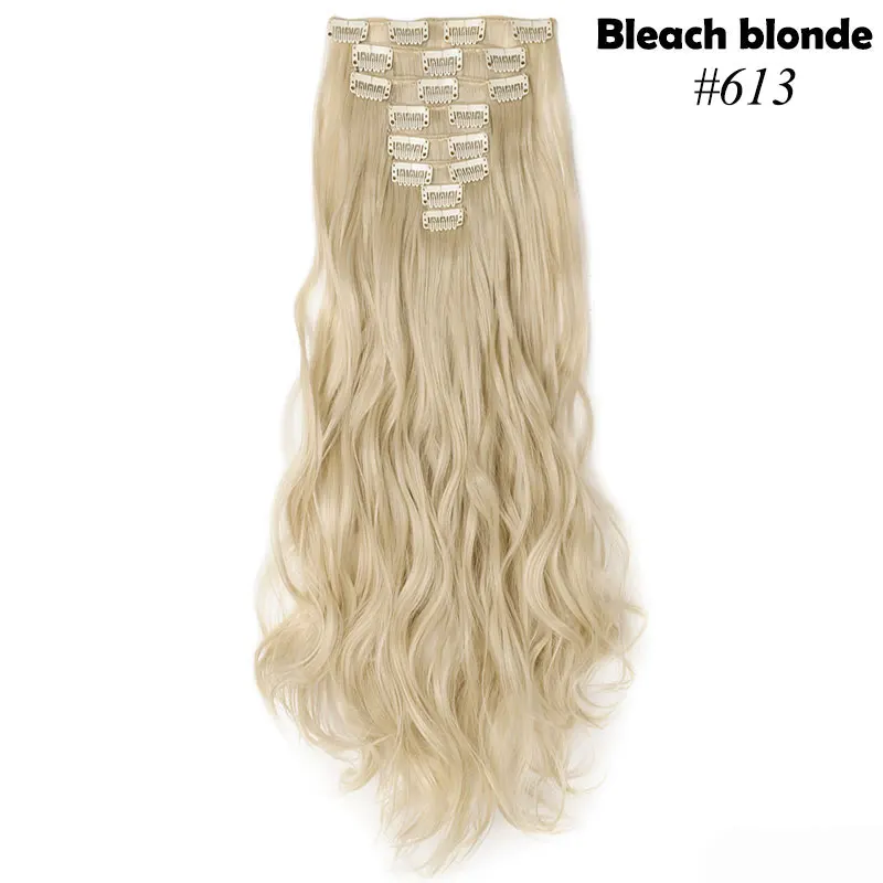 bleach blonde S-noilite 8 шт./компл. 24 дюйма длинные модное прямое 17 видов цветов Синтетические накладки для волос на чёрный; коричневый цвет красного вина Рыжий набор для самостоятельного использования для женщин - Цвет: bleach blonde