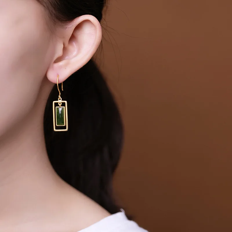 NOT FAKE S925 Sterling Silver Drop Earrings Emerald Royal Style Elegant Sweet Women Gift Jasper | Украшения и аксессуары