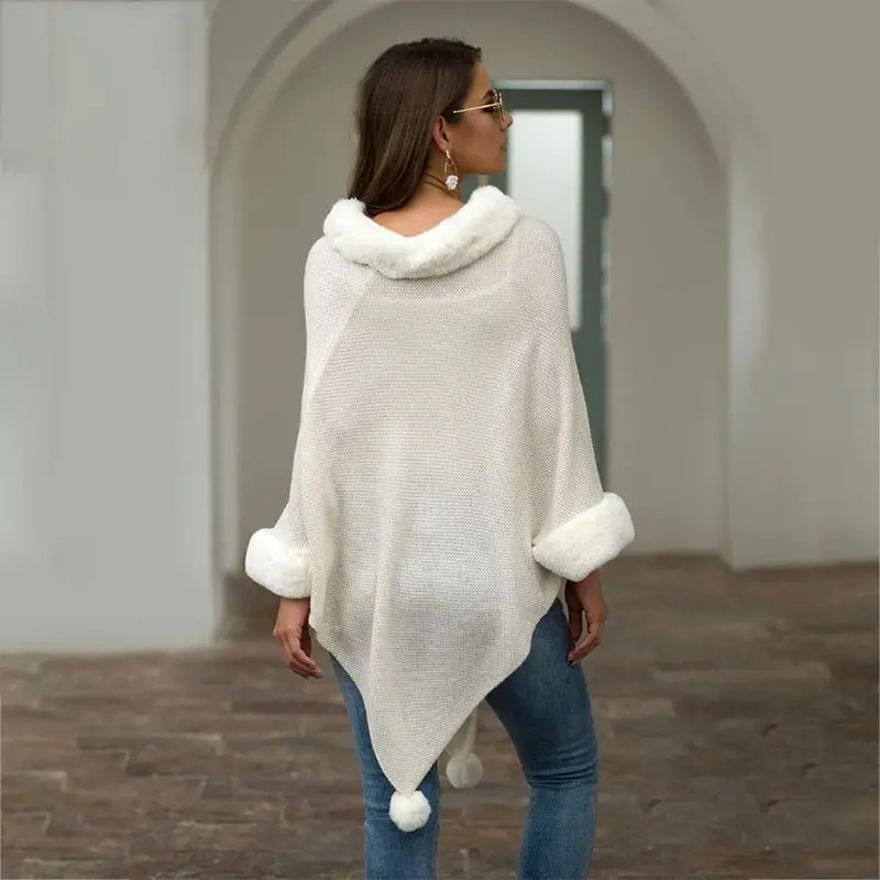 Женский зимний уютный теплый вязаный свитер шаль утолщенная плюшевая накидка