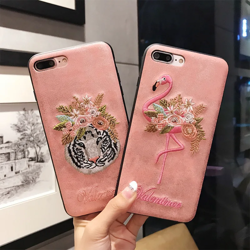 Mobile phone shell embroidery cartoon flamingo all-inclusive anti-fall for iphonex/7/8/7plus/8plus/6/6s/6plus/6splu/XSMAX/XR | Мобильные