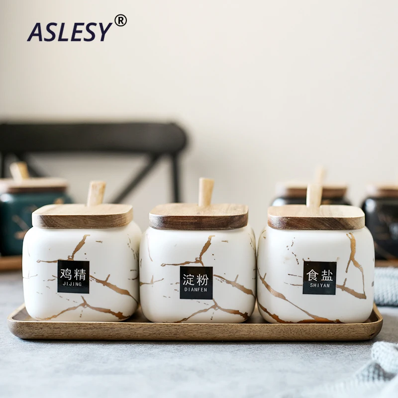 Скандинавские матовые мраморные керамические приправа банка набор креативных