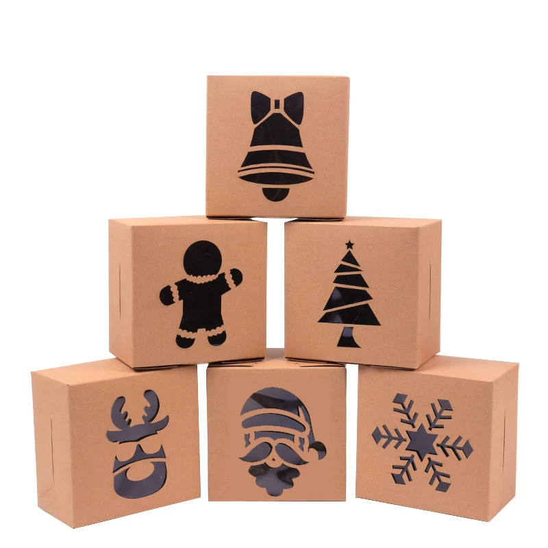 

5pcs Kraft Paper Cookie Gift Boxes Candy Food Packaging Box for Christmas Party Present Boxes Kids Gift New Year Navidad 2021