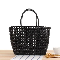 pvc woven hand carrying shopping basket colorful waterproof beach straw bag plastic womens handbags