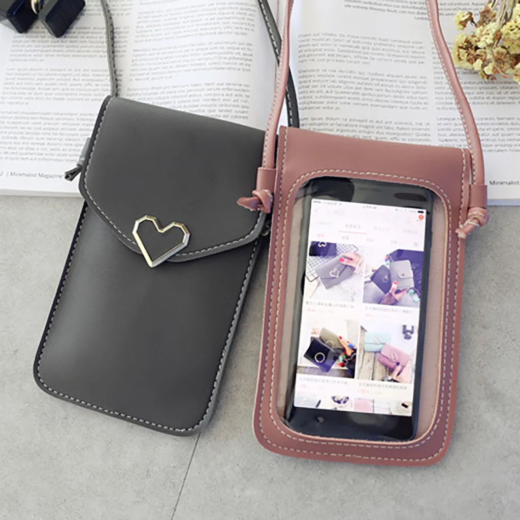 

Womens Phone Bag Touchable Leather Change Bag Crossbody Mini Shoulder Bag 2020 New Cat Ear Metal Chain Mobile Phone Bag #s