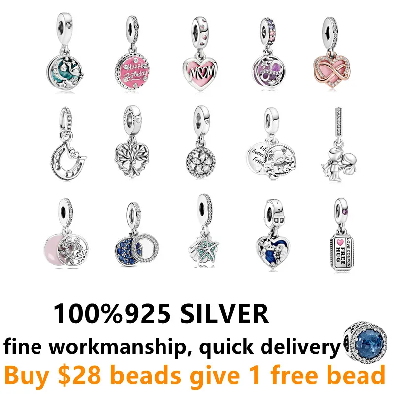 

925 Sterling Silver rose gold Heart Dangle Charm necklace pendant Suitable for Pandor bracelets Mother's Day gift