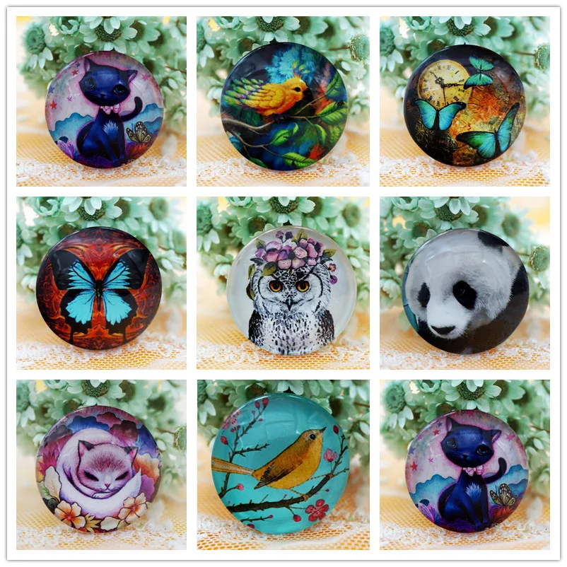 

2PCS/lot Round 40MM Animal Glass Cabochon for make bracelet necklace Jewelry for women earring pins brooch craft supply