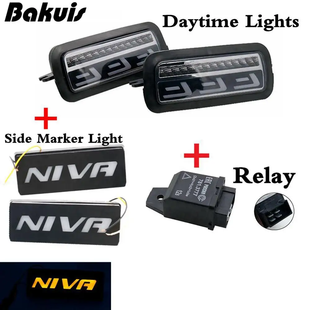 Lights set Black Для Лада Нива 4X4 1995 светодиодный DRL фары с ходовым поворотным сигналом PMMA/ABS пластик функциональные аксессуары Тюнинг Автомобиля - Цвет: Lights set Black