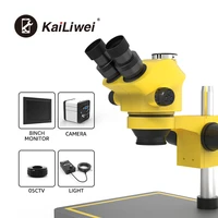 kailiwei k7050tp 7 50x continuous zoom trinocular stereo microscope 2mp camera with 8 inch hd monitor and big base