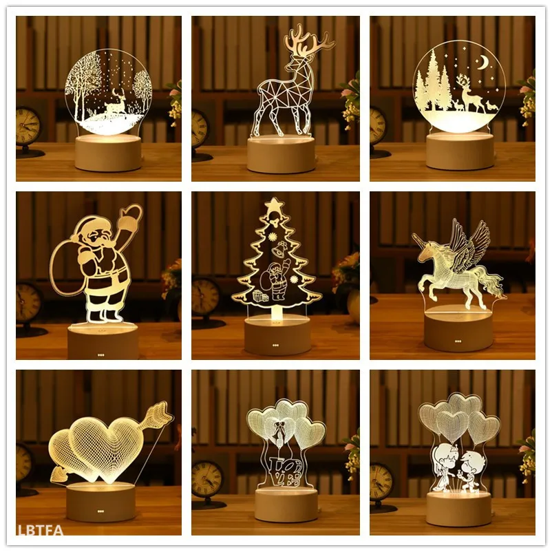 

Christmas Decorations for Home Tree Elk Christmas 3D Acrylic USB Night Light Christmas Ornaments New Year 2022 Gift Navidad 2021