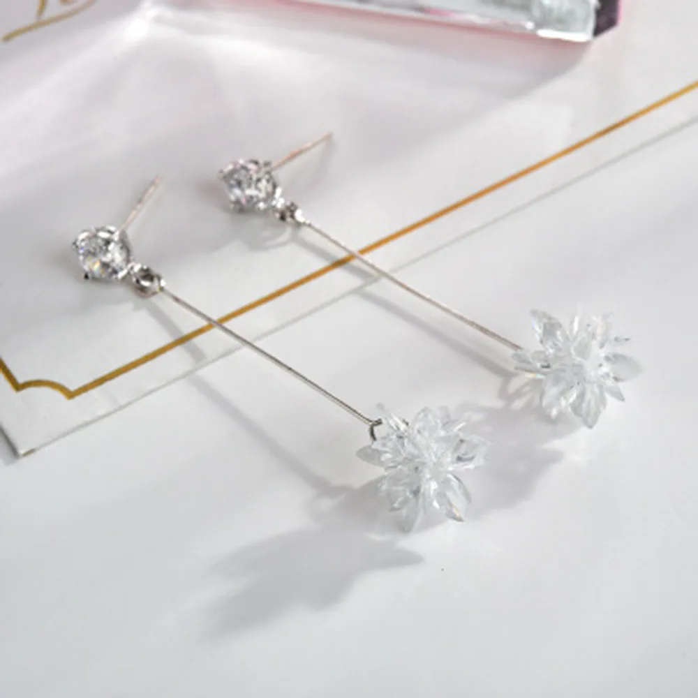 Женские серьги подвески с кристаллом из циркония в форме цветка мороза 1