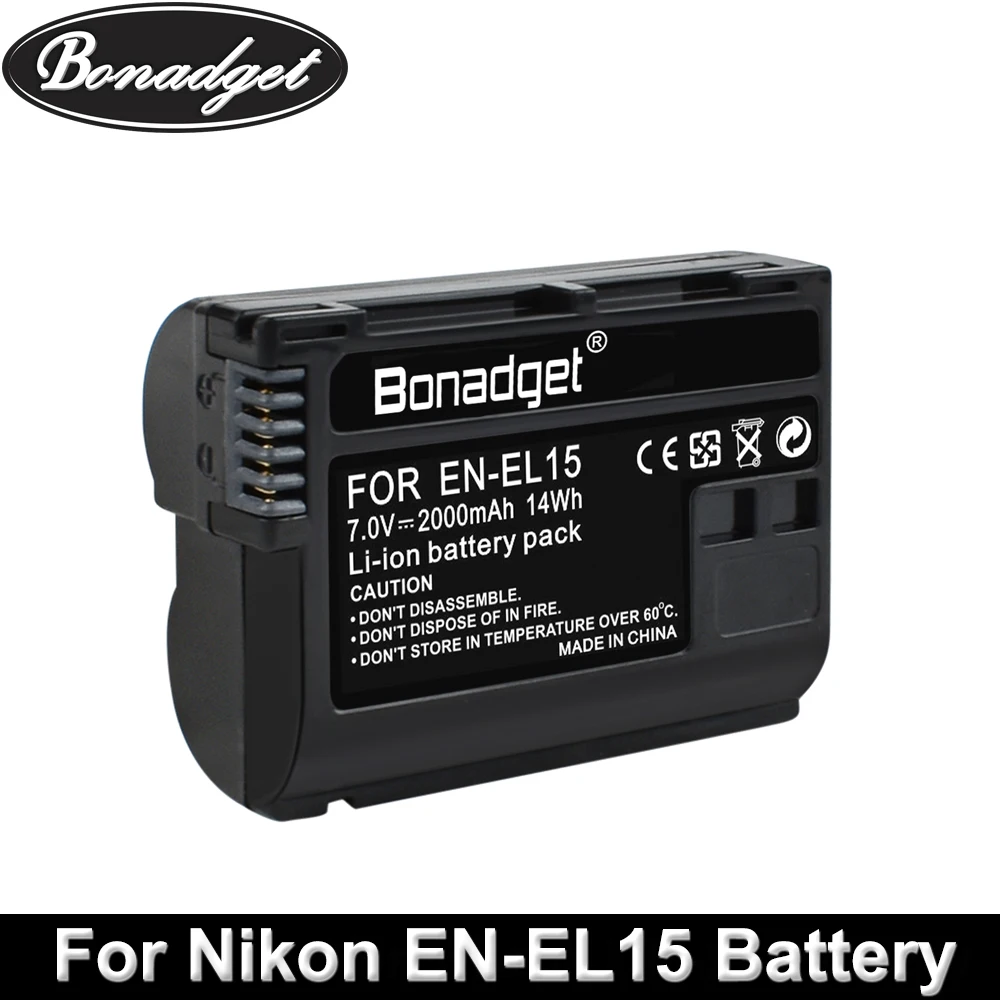 Перезаряжаемая цифровая батарея Bonadget EN-EL15 ENEL15 аккумулятор для фотоаппарата Nikon