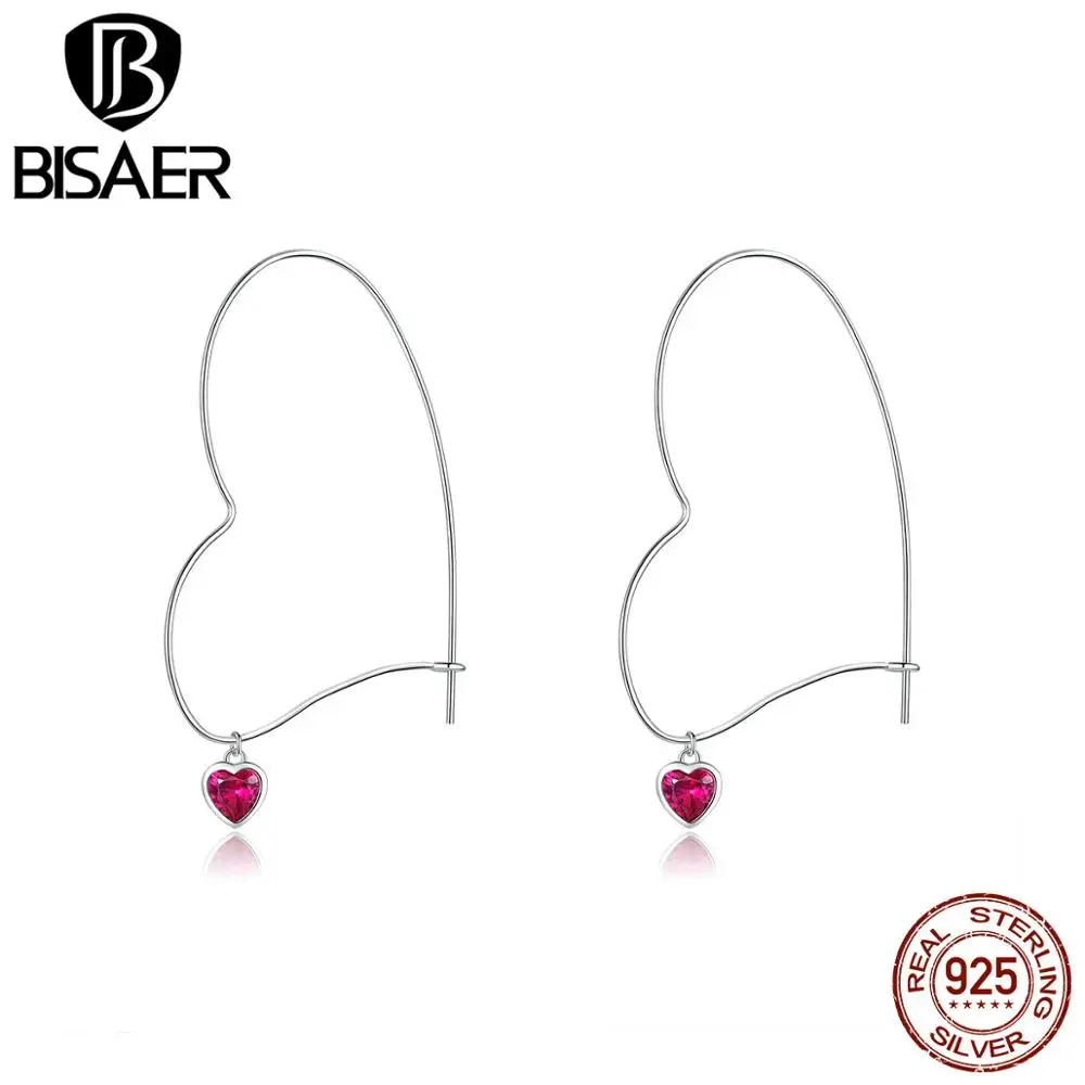 BISAER, новинка, модные серьги в форме сердца персика, 925 пробы, серебряные, простые Висячие серьги для женщин, корейские серьги, ювелирное изделие GAE214