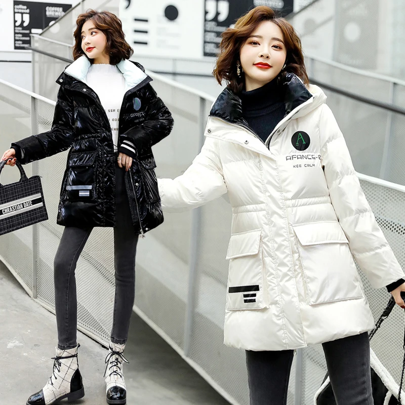 

Новинка 2021, зимние пуховые пальто из хлопка, Женская длинная блестящая парка с подкладкой, зимние толстые теплые хлопковые пальто, женская куртка с капюшоном