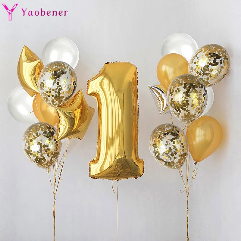 Первый день рождения для мальчиков и девочек вечерние золотые смешанные