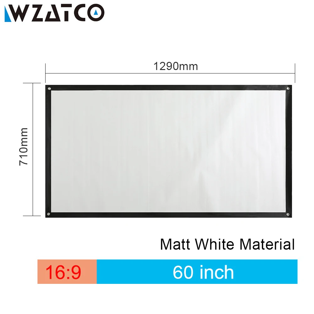 WZATCO HD проектор экран 60 &quot72&quot 100 &quotдюймов 16:9 матовый белый портативный Экран