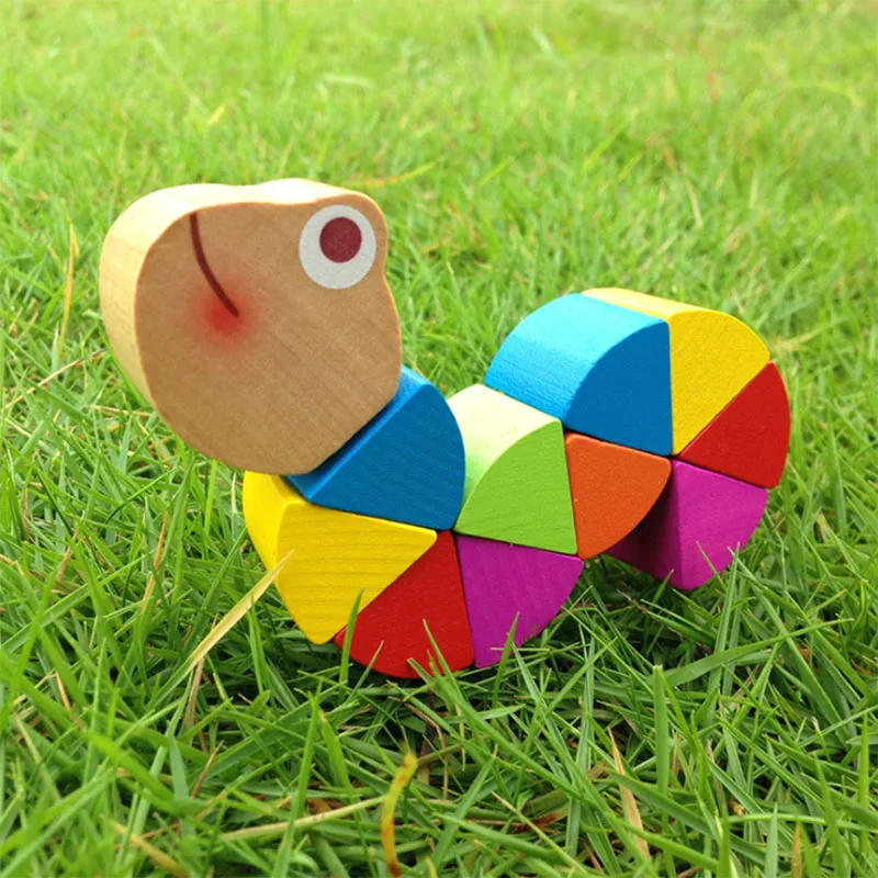 Colorful Wooden Worm Puzzles Kids Learning Educational Didactic Baby Development Toys Fingers Game for Children Montessori Gift