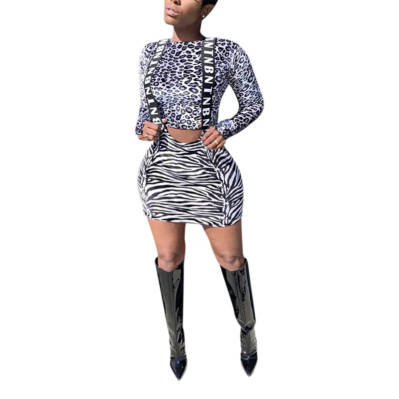 Зимняя леопардовая Футболка с принтом зебры и длинным рукавом облегающая мини