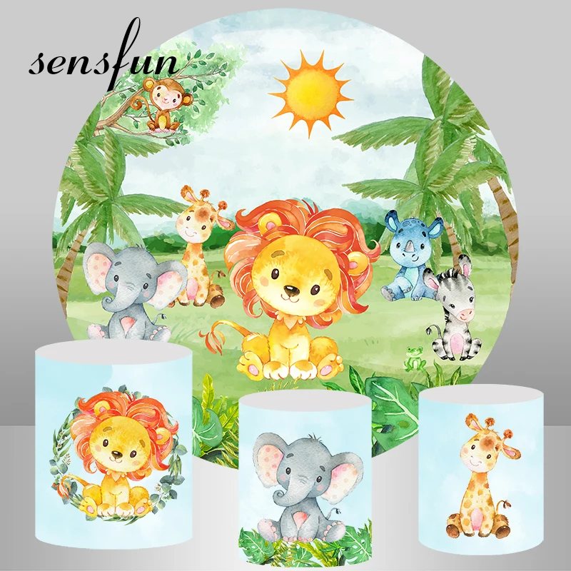 

Sensfun Animals Forest Safari Jungle Party Round Backdrops Cartoon Kids Baby Shower 1st Birthday Photography Backgrounds Custom