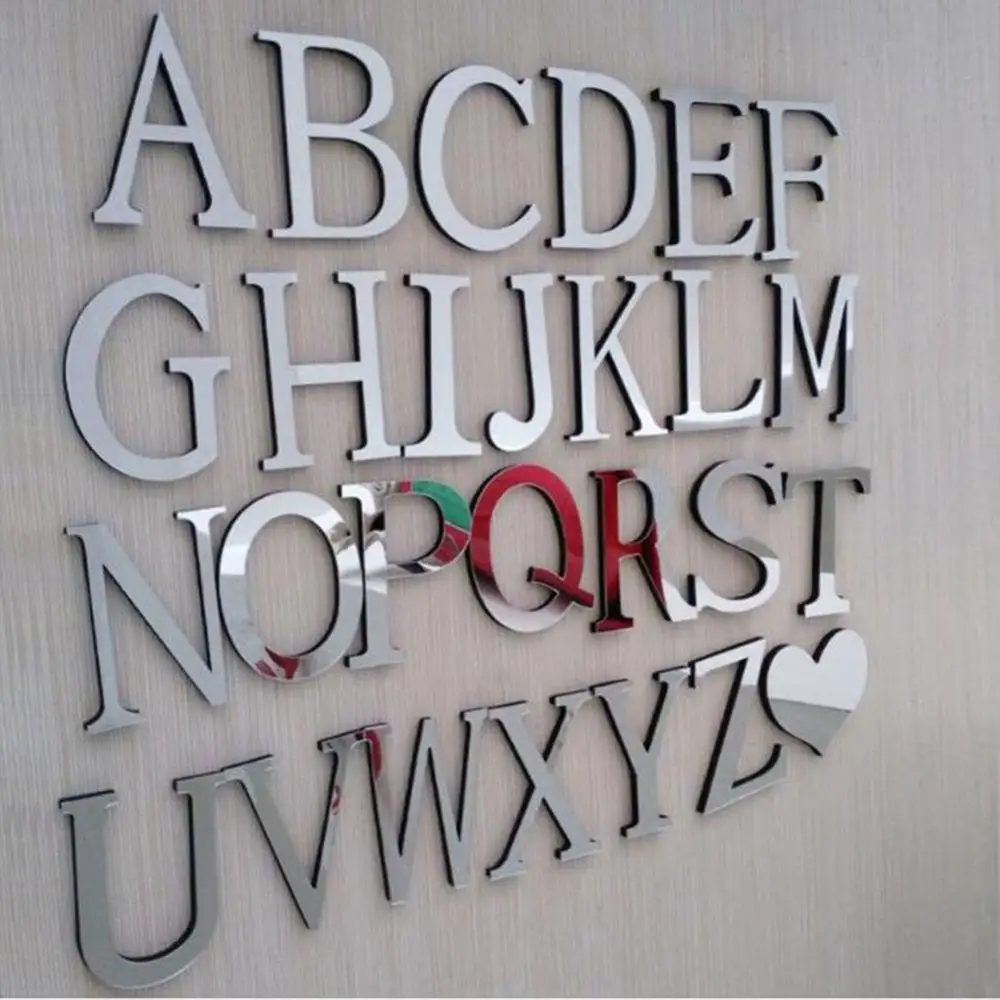 

Popular Wedding English Love Letters Home Decor 3D Mirror Wall Stickers Alphabet