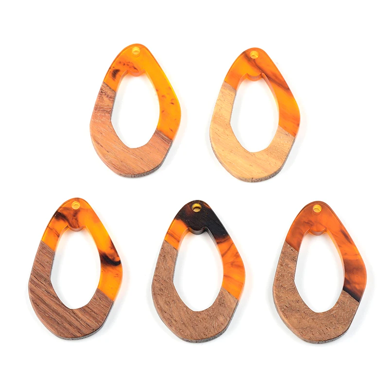 

10PC Hollow Polygon Earrings Accessories Natural Wood & Resin Splicing Hand Made DIY Making Charms Jewelry Findings & Components