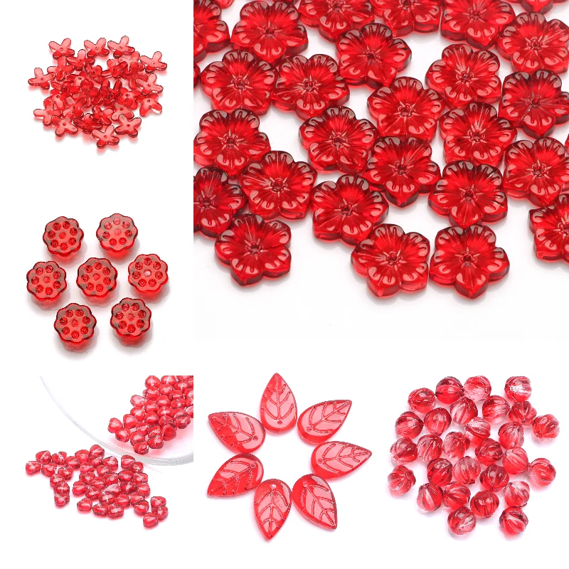 Чешский хрустальный бисер бусины из красного стекла со звездами сердцем