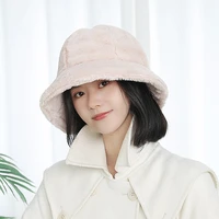 fashion simple solid rabbit fur warm bucket hats for women lady autumn winter outdoor panama fisherman cap hat girls plush cap
