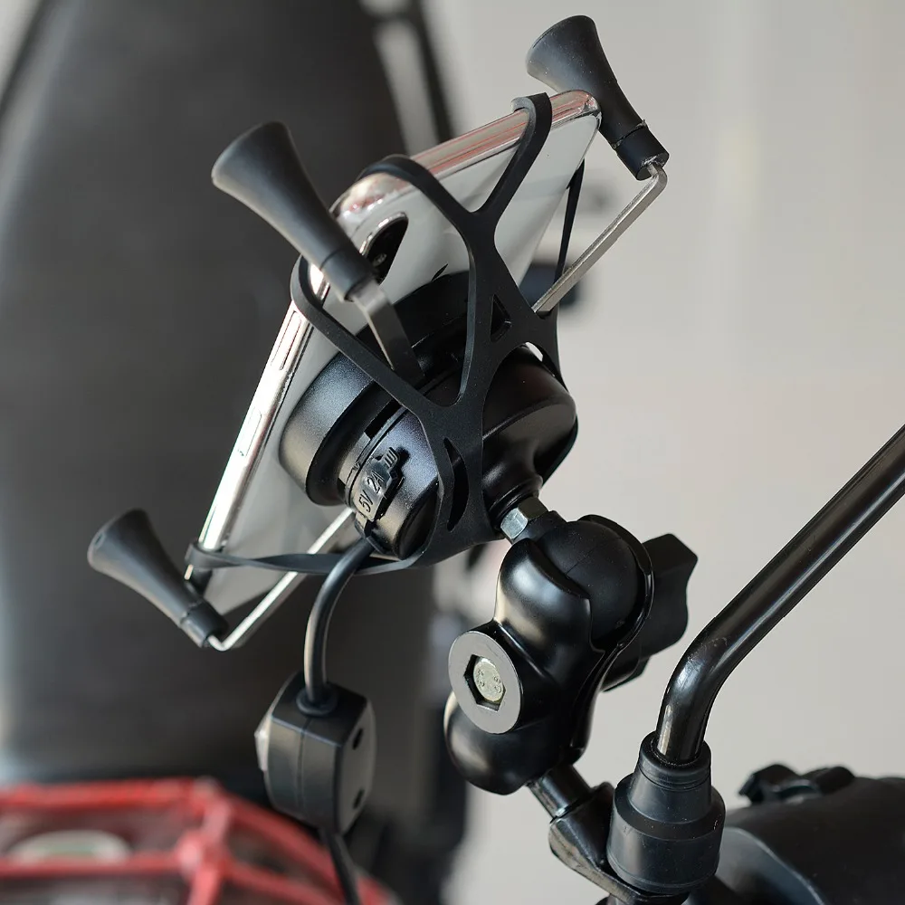 Motorcycle Charger Phone Holder With USB Wireless Wired 2in1 ABS Phone Holder for Motorbike Holder Handlebar Rearview Mount 2in1