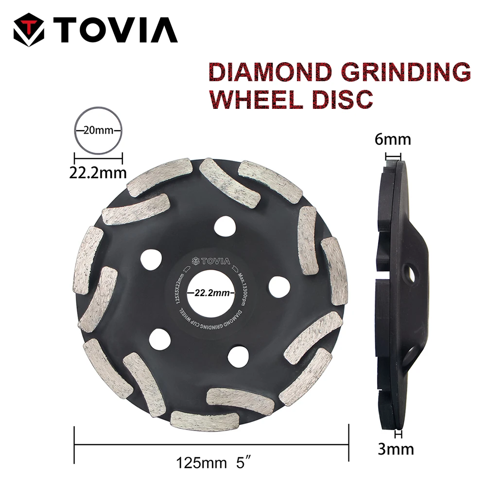 TOVIA Diamond Cup Grinding Wheel 125mm Double-row Diamond Grinding Wheel for Cement Granite Wall Tiles Stone Concrete Asphalt
