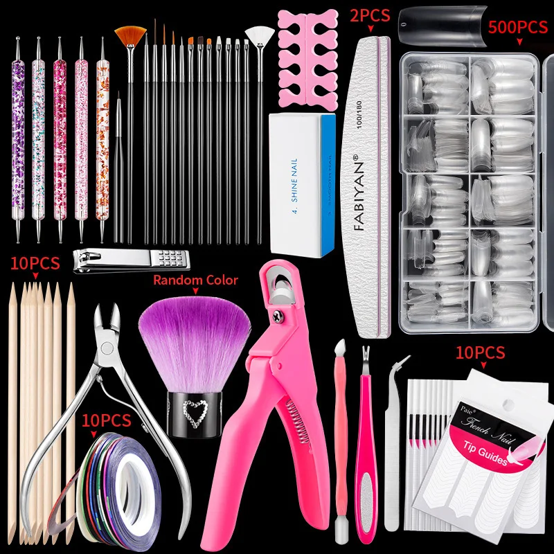 

Nail Art Tool Set With Nail Brushes Crystal Pen 500pcs Nail Tips Nail Clipper Cuticle Scissors French Nail Sticker Accessories