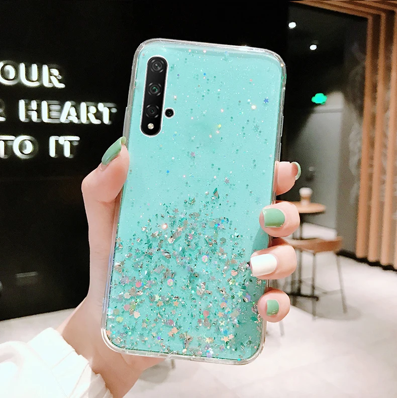 Auroras для huawei Nova 5T Блестящий блестящий чехол с блестками для Nova 5T прозрачный мягкий чехол со звездным небом полный Чехол со звездами и Луной - Цвет: Blue