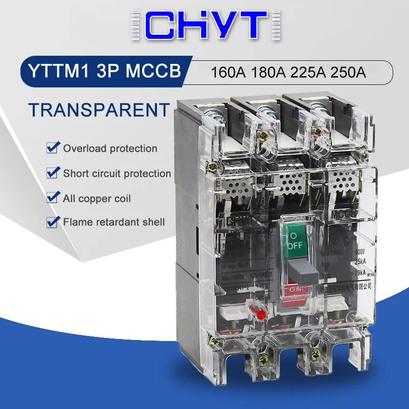 

3P MCCB 160A 180A 200A 250A Three Phase Ground Protector High Current Transparent Moulded Case Circuit Breaker