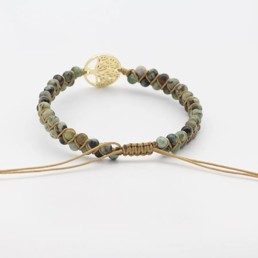 

Natural Stone Tree of life Yoga Chakras Beads Beaded Bracelets Handmade Leather Rope Woven Wrap Stone Adjustable Couple Bracelet