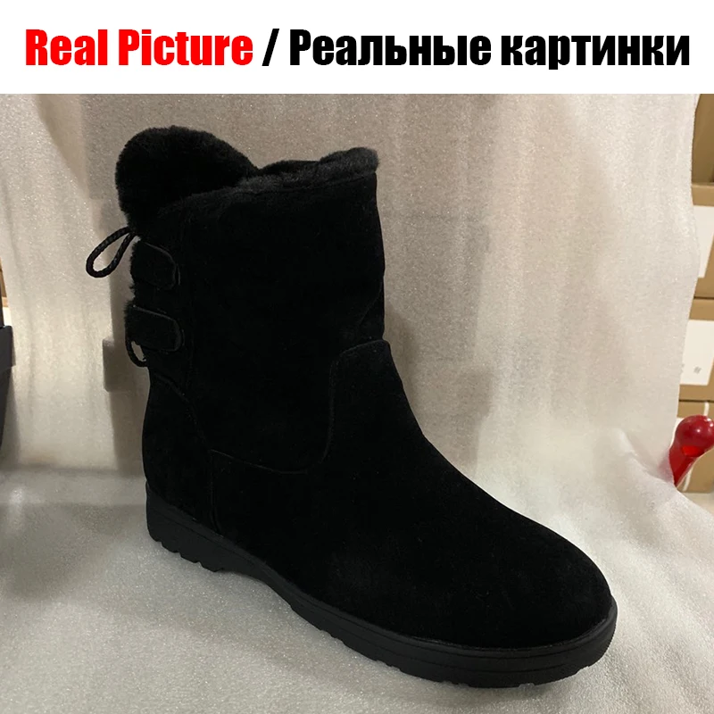 BONJOMARISA/Размеры 33-50, лаконичные меховые ботинки на платформе, женские повседневные Зимние ботильоны на низком каблуке г. Женская зимняя теплая нескользящая обувь