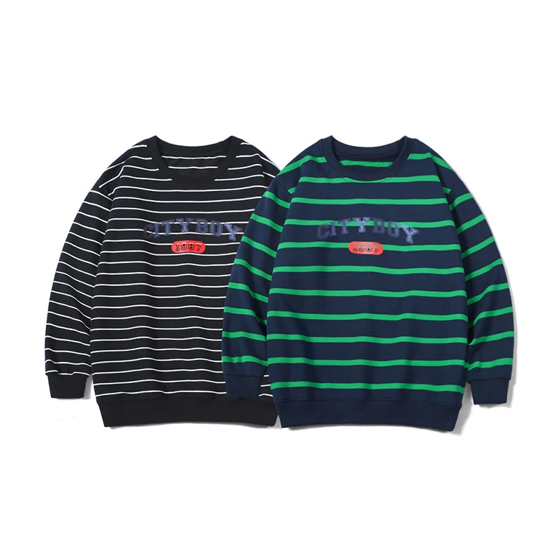 

Boys Cotton Striped Tops Slim Fit T Shirt Harajuku Terry Tshirt Spring and Autumn Long Sleeve Korean Kids Clothes Boys 2022 New