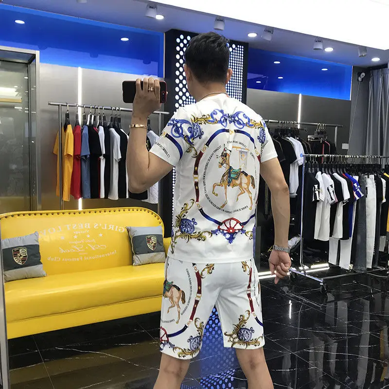 summer new brand heavy industry embroidery shirt casual pants high quality men tracksuit designer hot sale fashion 2 piece set free global shipping