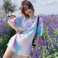 tie dye fashion t shirt summer clothes for women korean style camisetas de mujer letter print tshirts large size tops blouses