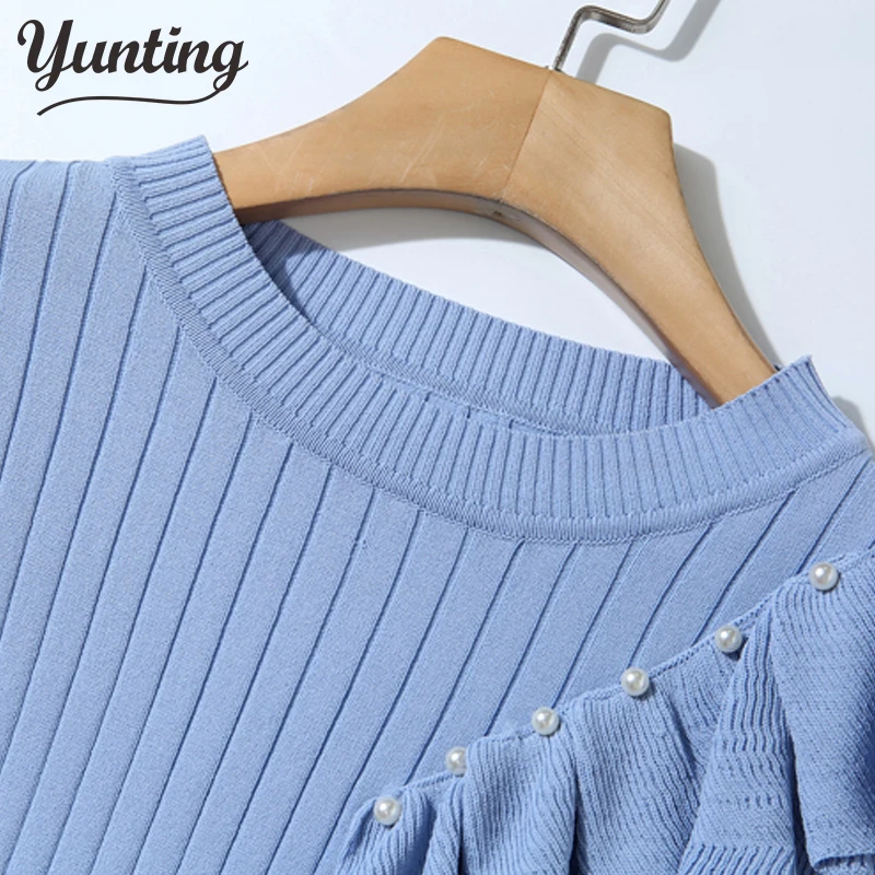

Sweet 2019 Spring Women Sweater Skirt Suits Knitted Thin Tops And Mesh Skirt Sets