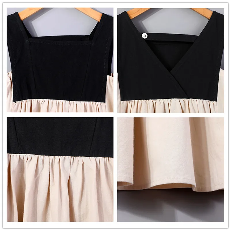 4 to 14 years kids &amp teens girls summer color block cotton casual flare midi dress sleeveless square collar vest | Детская одежда и