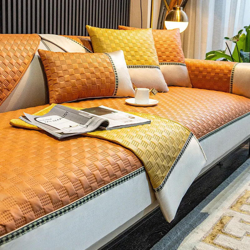 Роскошный клетчатый чехол для дивана водонепроницаемый однотонный на 4 сиденья в