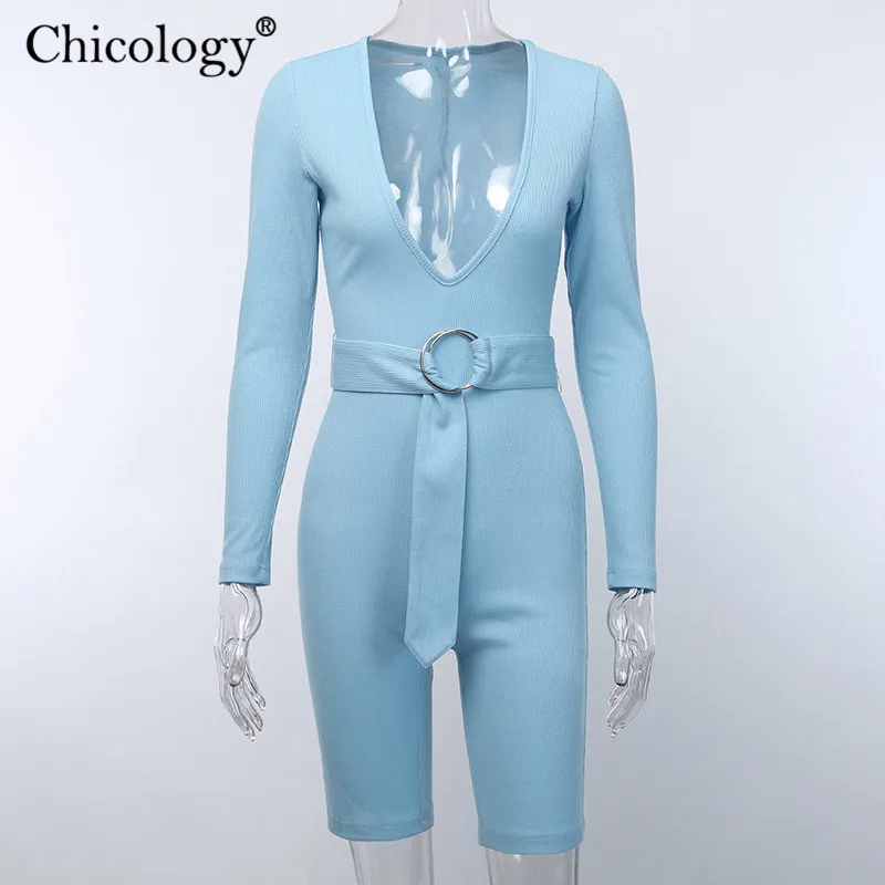 Chicology с низким вырезом V образным сексуальные ребристые костюм на поясе 2019 летнее