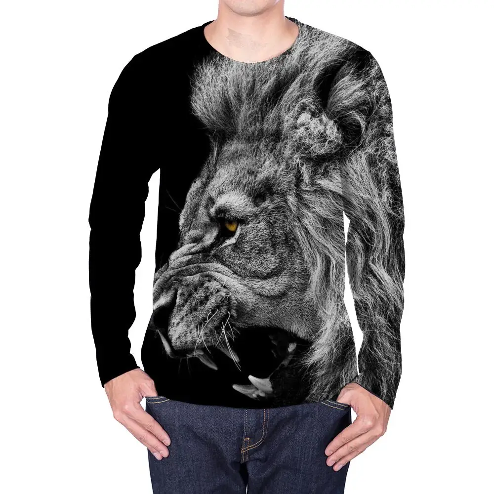 

KYKU Lion Long sleeve T shirt Men Animal Anime Clothes Ferocious T-shirt Street 3d Printed Tshirt Mens Clothing New Japan