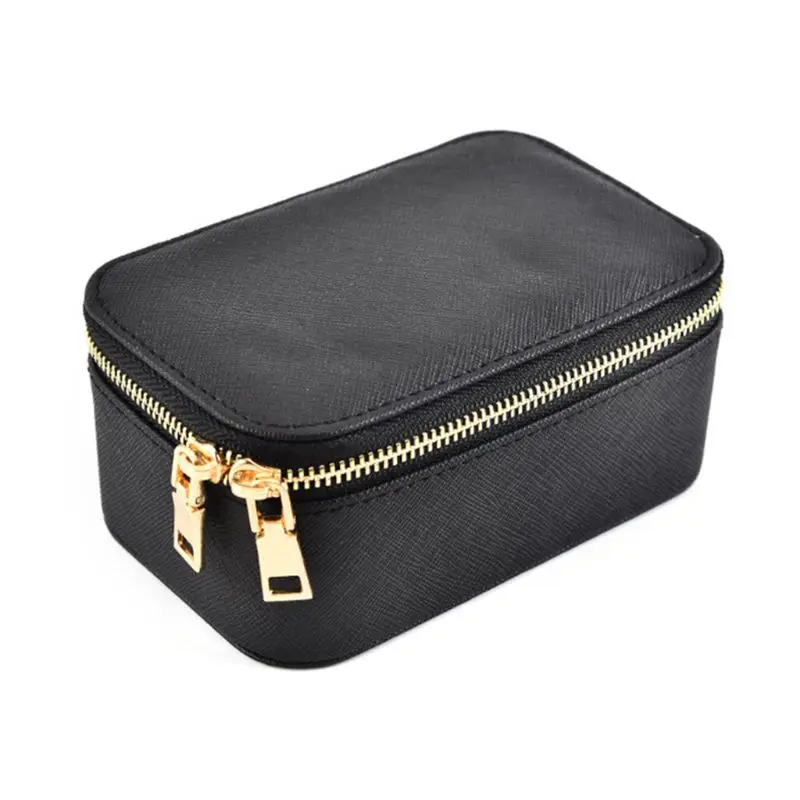 

PU Travel Jewelry Box Cosmetics Case Zipper Earring Necklace Storage Organizer