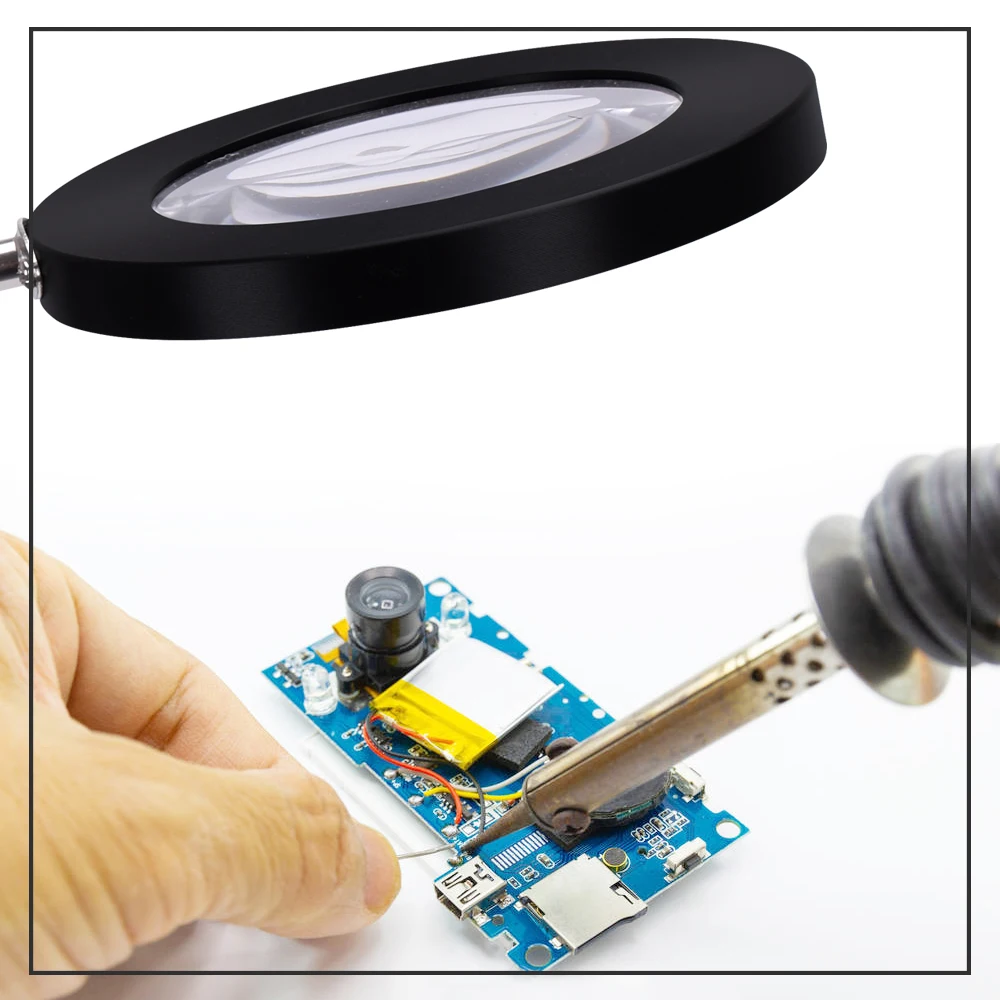 Светодиодная лампа с 5X увеличительным стеклом и зажимом настольная регулируемым