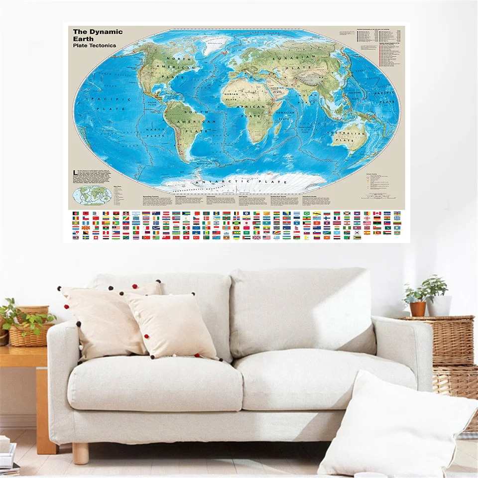 150*100 см пластина заземления Тектоника карта с национальными флагами постер на