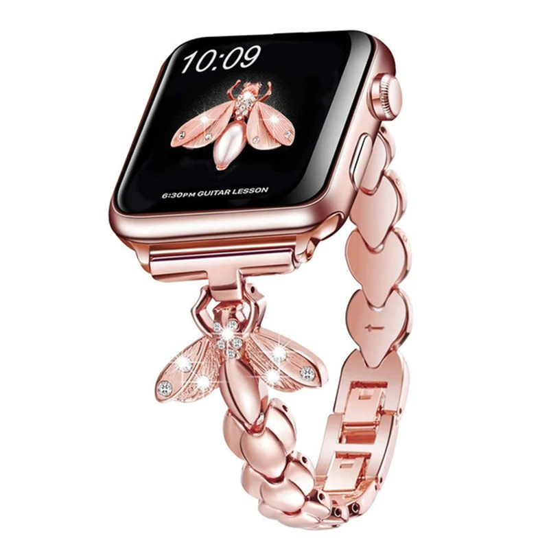 

Браслет из нержавеющей стали для Apple Watch 6 5 44 мм 40 мм, роскошный бриллиантовый ремешок для iwatch series 6 SE 5 4 42 мм 38 мм