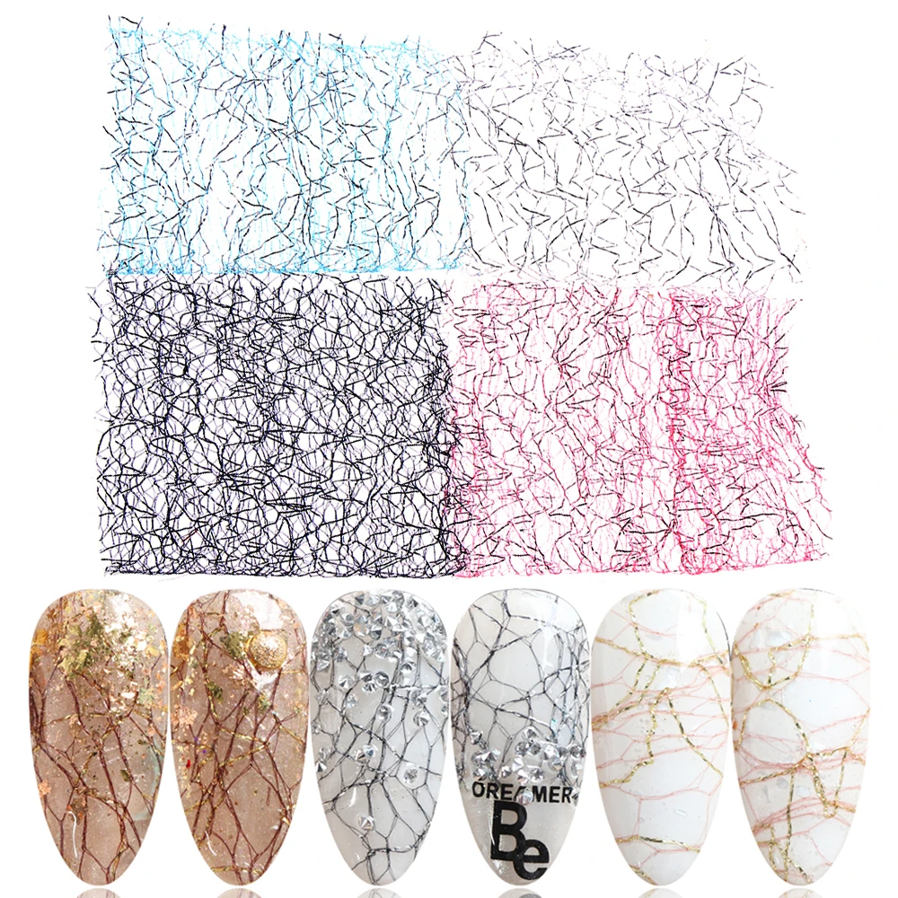 Новинка хит продаж 3D сетчатые наклейки на ногти золотистые/Серебристые ажурные